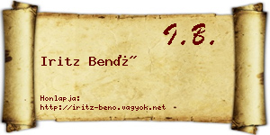 Iritz Benő névjegykártya